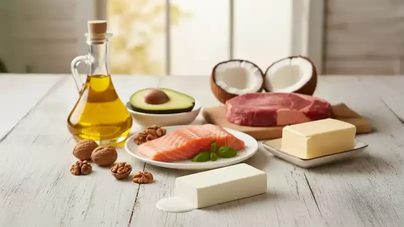 Rodzaje tłuszczów: nasycone, jednonienasycone, wielonienasycone, uwodornione.